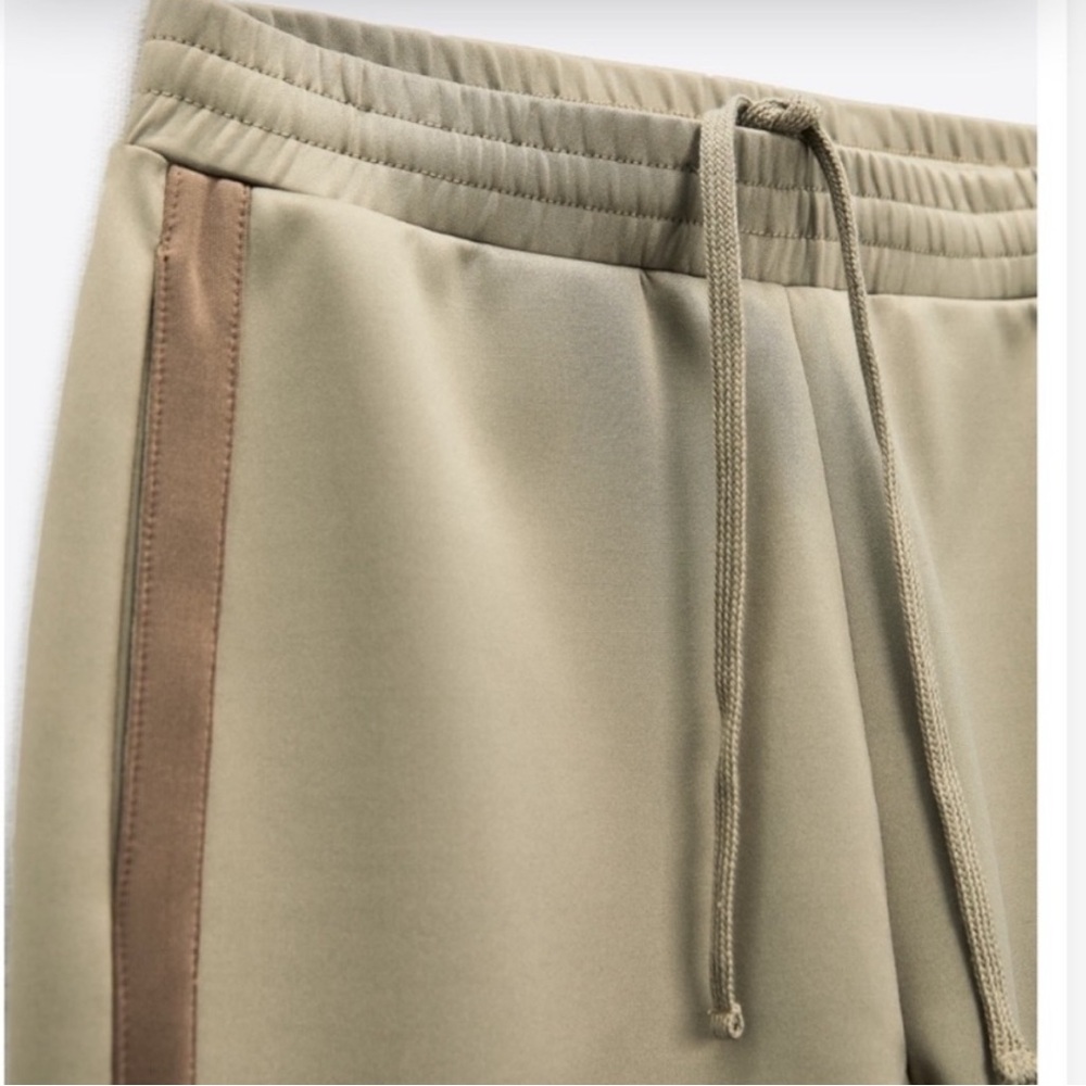 Zara Women’s Jogger Pants in Light Olive with Dark olive Side Racing Stripe - Picture 5 of 11